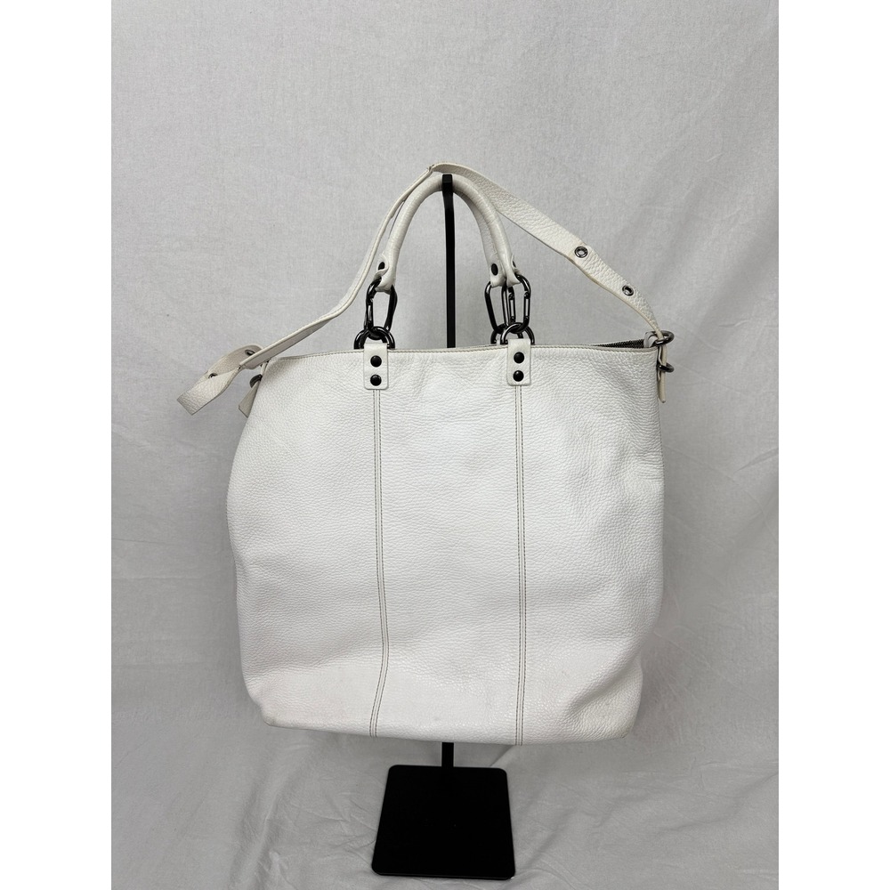 Plinio Visona White Leather Tote Bag Double Handle Shoulder Bag/ Purse